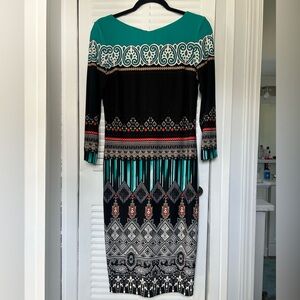 Cache Black and Teal Long Sleeve Dress